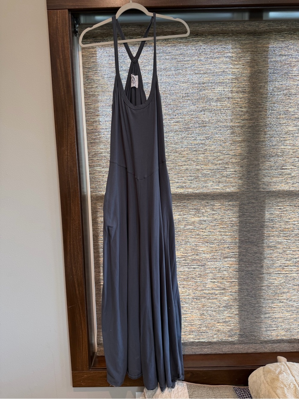 Women's Large Dark Grey Racerback Maxi Flowy Jumpsuit with Wide Legs